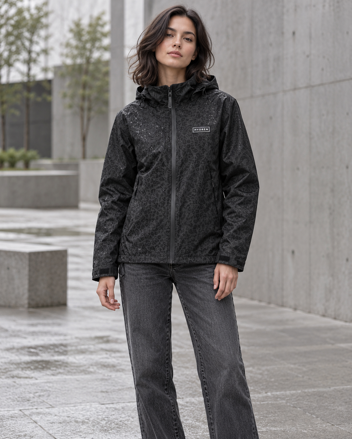 Hydren jacket styled for a gray day in the city