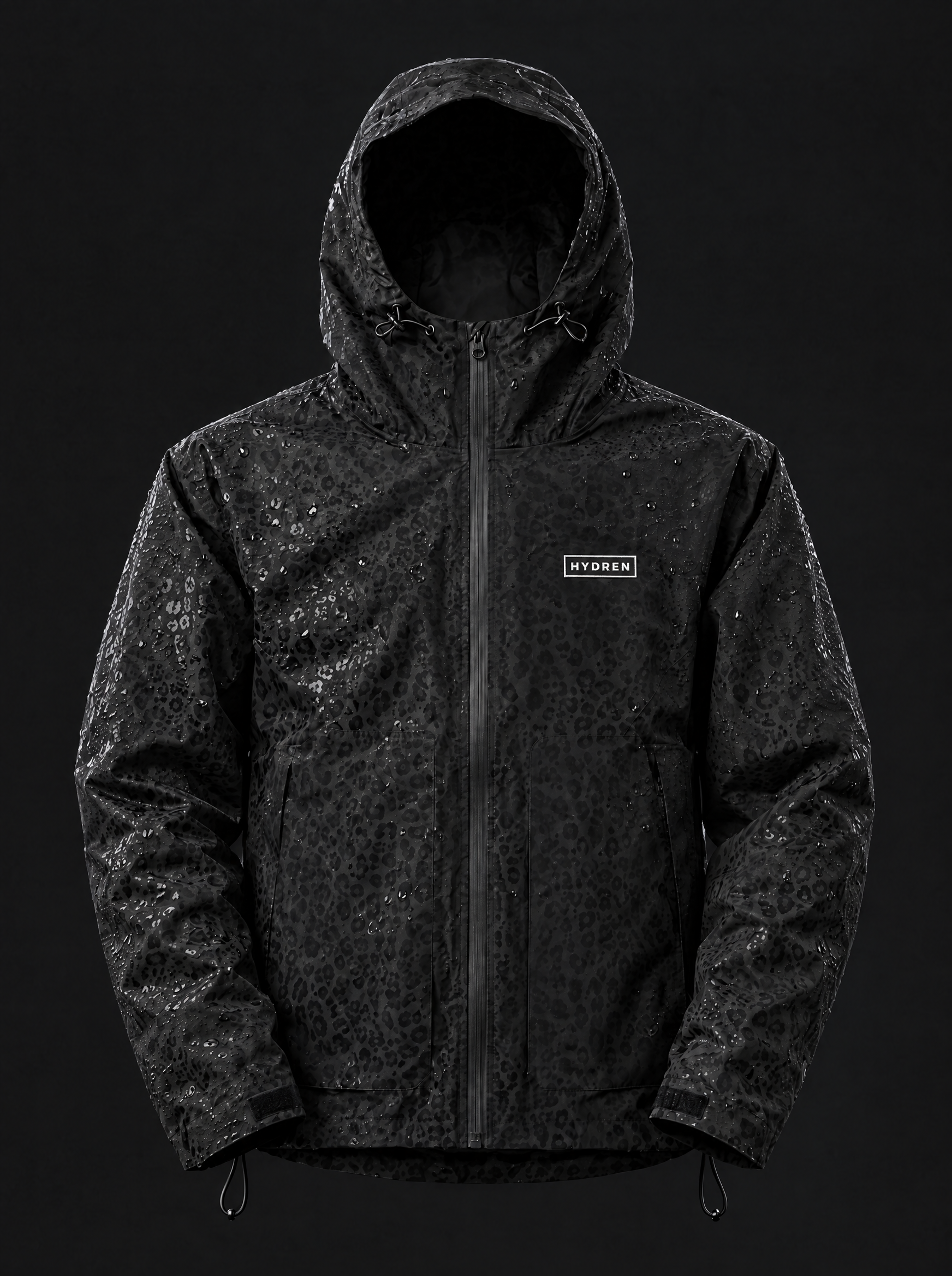 Black Hydren jacket with the cheetah print visible